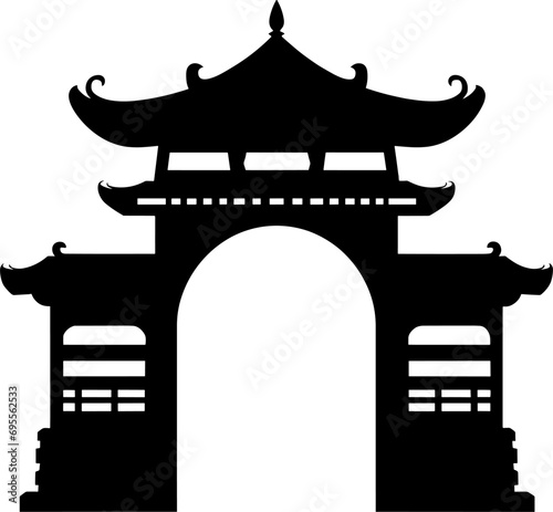 Chinese gate icon in the park black silhouette. AI generated illustration.