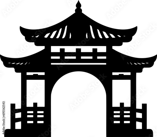 Chinese gate icon in the park black silhouette. AI generated illustration.