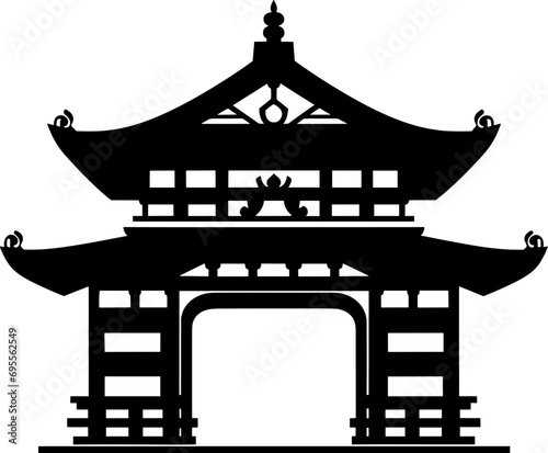 Chinese gate icon in the park black silhouette. AI generated illustration.