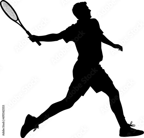 A tennis player man silhouette sports person design element. AI generated illustration. photo