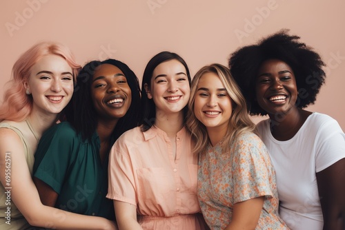 Portrait of diverse women different races, skin tones. Women’s History Month photo