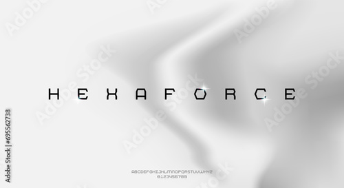 Hexagon alphabet design, digital space typography illustration