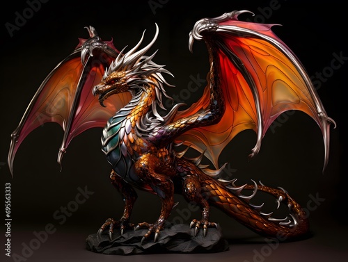 Dragon on black background. 3D illustration. 3D CG. High resolution. © Iman