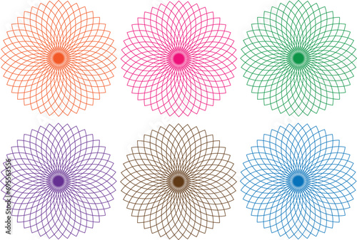 Set of Geometric Ornaments colored, Mandala Flower Design vector