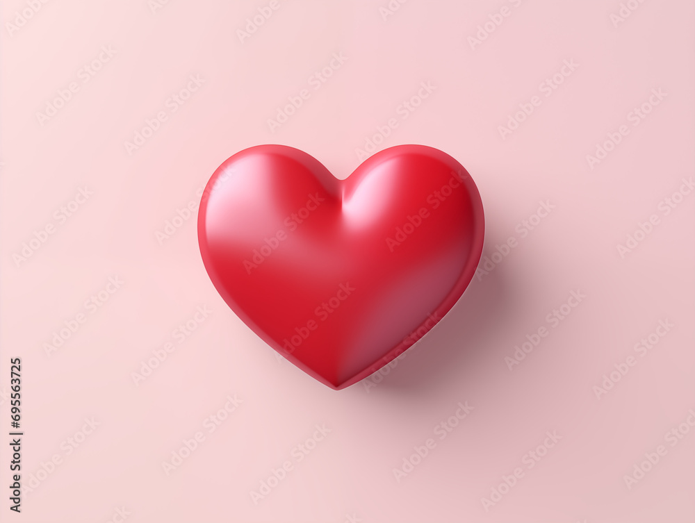 3d renderf red velvet heart for valentine's day, women's day, mother's day celebration in a flat lay pastel color background