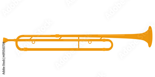 Brass wind musical instrument Fanfare. Orchestral musical wind instrument for special events. Classical music. Flat drawing style. Isolated on a white background.