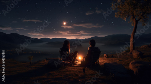 A romantic setting with a couple star gazing.