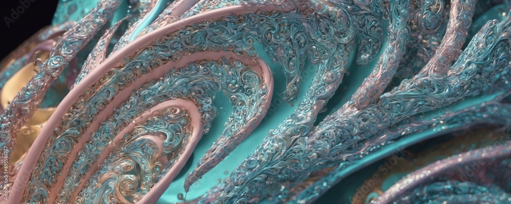 a close up of a blue and pink swirl