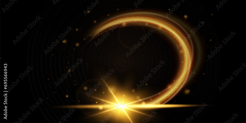Fototapeta premium Light effect of shiny gold lines.Gold color glowing design element.Wavy bright stripes. 