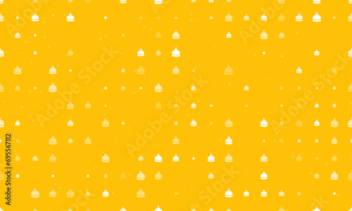 Seamless background pattern of evenly spaced white reception bell symbols of different sizes and opacity. Vector illustration on amber background with stars photo