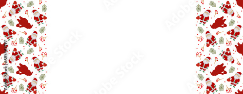 Santa Claus with a bag of gifts. Horizontal rectangular template.