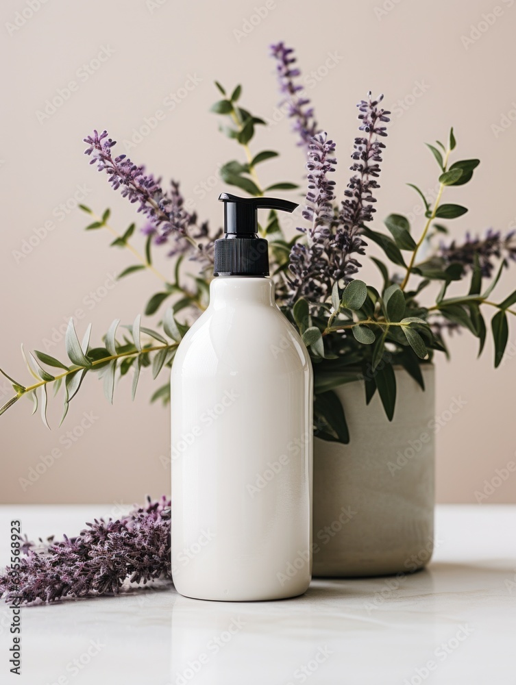 a bottle of lotion with some plants on it