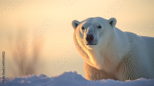 A polar bear at sunset is captured in a shot with selective focus © Tahir