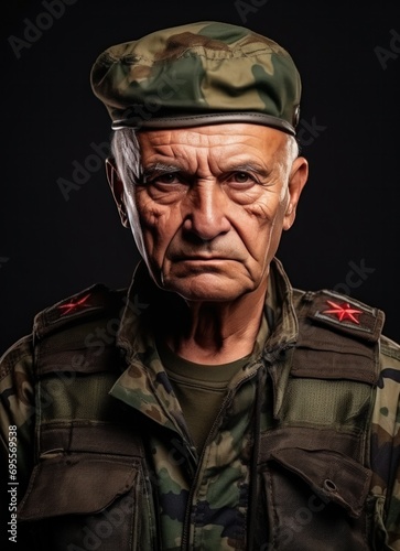 a man that was in the army poses for a portrait