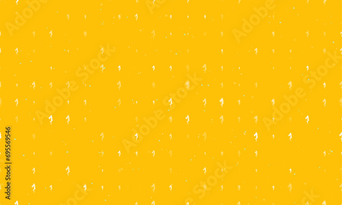 Seamless background pattern of evenly spaced white enchantress symbols of different sizes and opacity. Vector illustration on amber background with stars