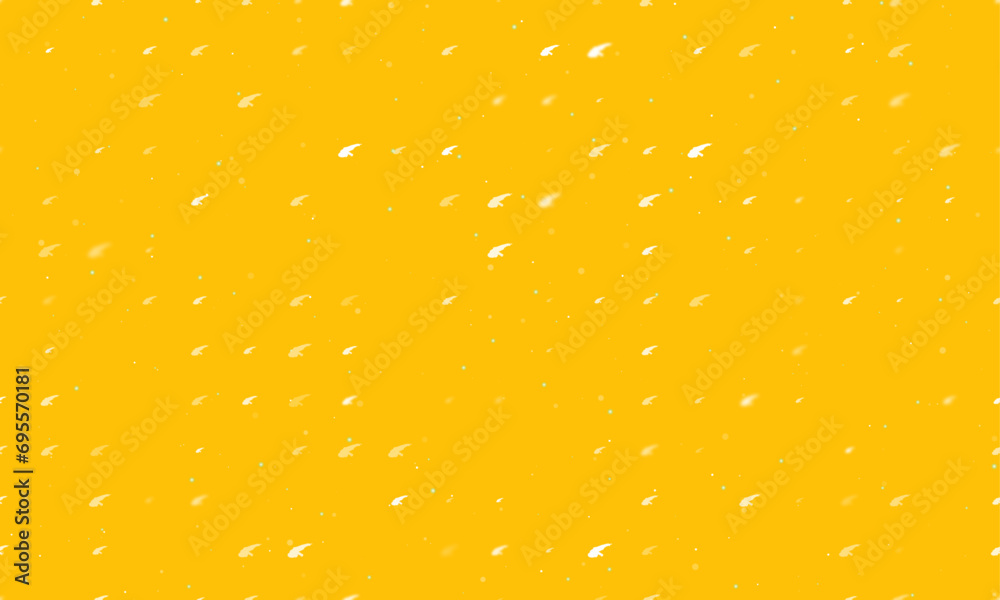 Seamless background pattern of evenly spaced white angle grinder symbols of different sizes and opacity. Vector illustration on amber background with stars Seamless background pattern of evenly spaced white angle grinder symbols of different sizes and opacity. Vector illustration on amber background with stars