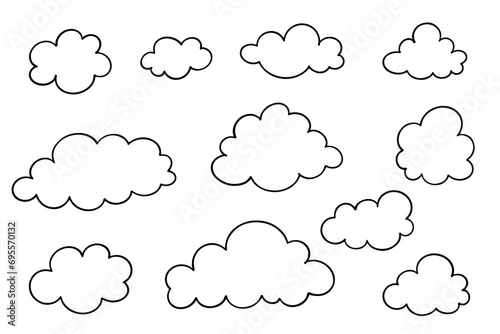 Set of linear sketches, cloud icons.Vector graphics