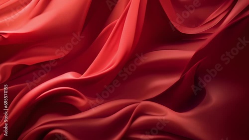 4k Red wave satin fabric loop background. Wavy silk cloth fluttering in the wind. tenderness and airiness.3D digital animation of seamless flag waving ribbon streamer riband. silk red Background photo