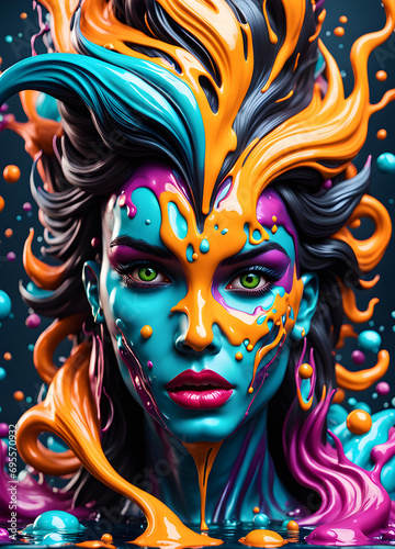 Wonderful Lady full of liquid paint , 3d illustration, Generative ai