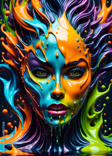 Unsplash art  woman covered with colorful paint  3d illustration