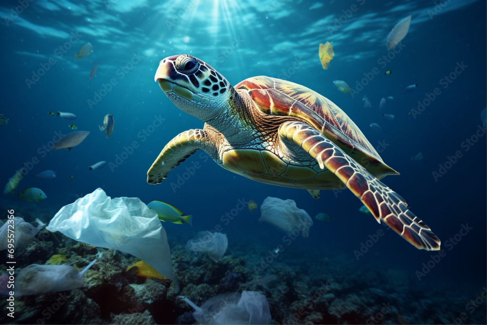 Obraz premium Turtle in plastic Garbage