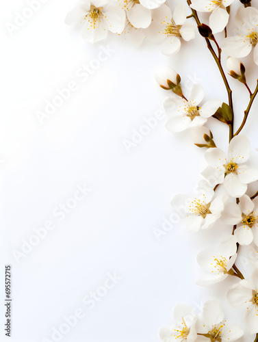 Abstract frame with white bosom flowers and copy space inside  