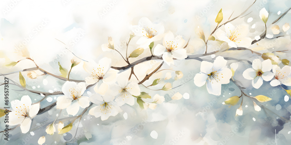 Watercolor illustration of white blossom flowers Watercolor illustration of white blossom flowers