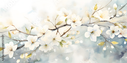 Watercolor illustration of white blossom flowers