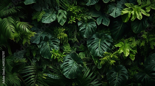 An aerial view of the vegetation in a tropical jungle. photo
