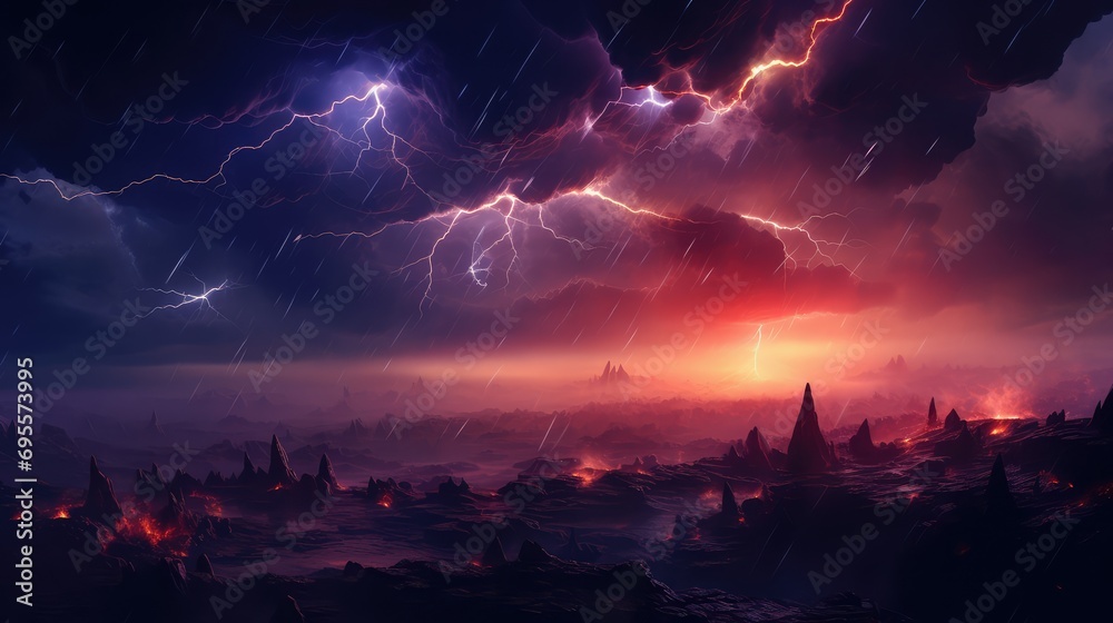 Fototapeta premium Dramatic thunderstorm illustration. Generative AI