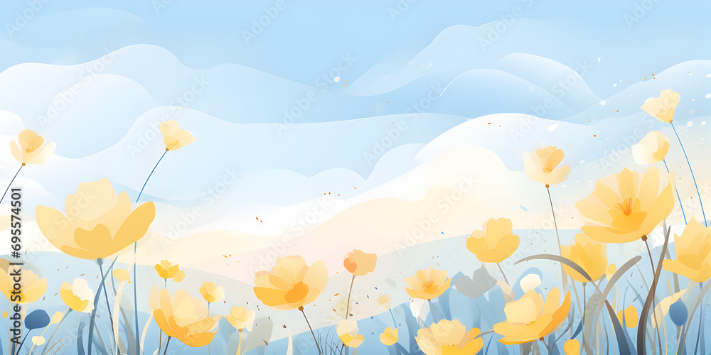 Abstract yellow and blue spring floral background