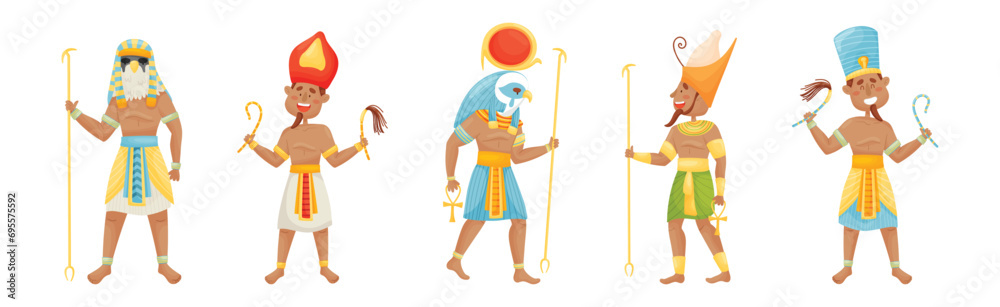 Egyptian Pharaoh and Deities Wearing Antique Clothing Vector Set Egyptian Pharaoh and Deities Wearing Antique Clothing Vector Set