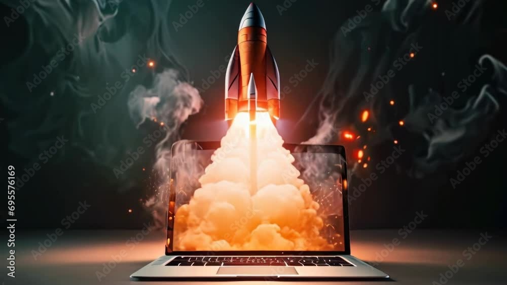 Animation of rocket coming out of computer
