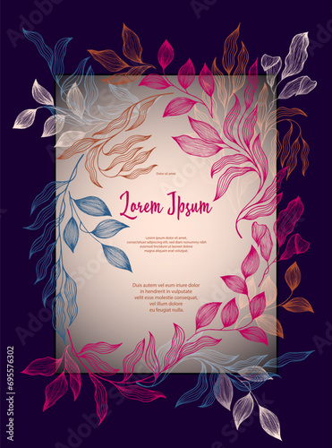 Bay leaves frame vector greeting card template. Rustic card design with laure...