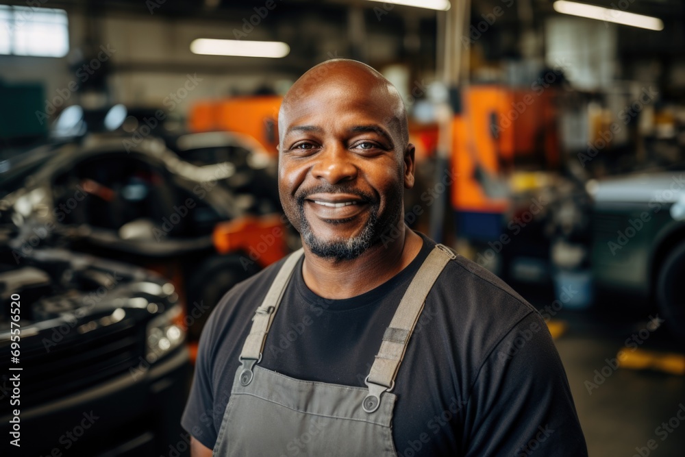 Portrait of a middle aged car mechanic in repair shop Portrait of a middle aged car mechanic in repair shop