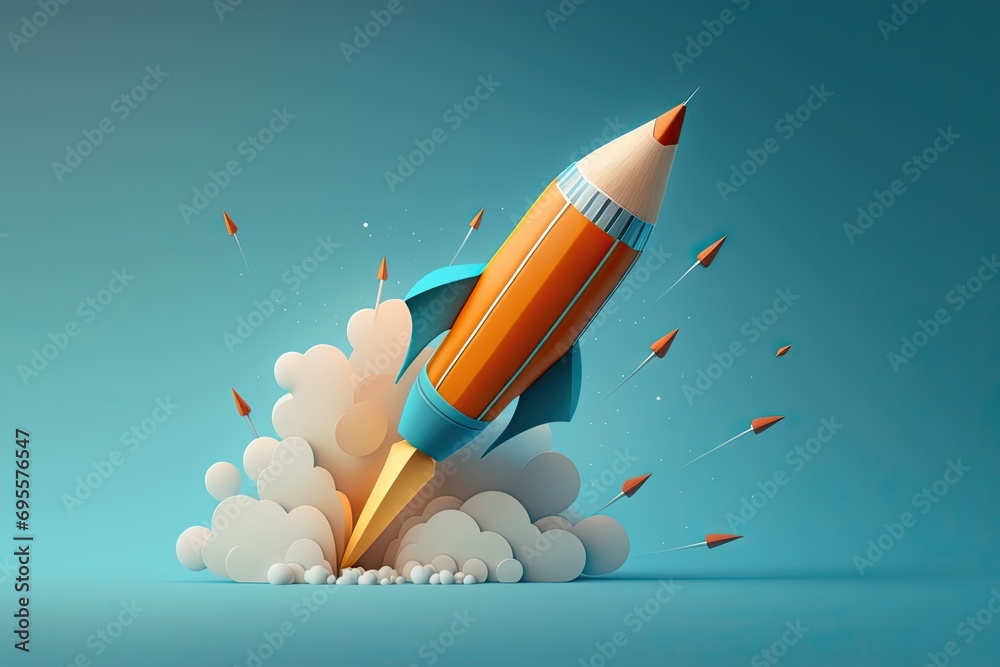 Rocket flying in the sky. Business success concept Rocket flying in the sky. Business success concept