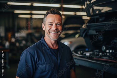 Portrait of a middle aged car mechanic in repair shop © Vorda Berge