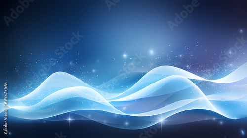 Digital blue gray and white particles wave and light abstract background with shining dots stars