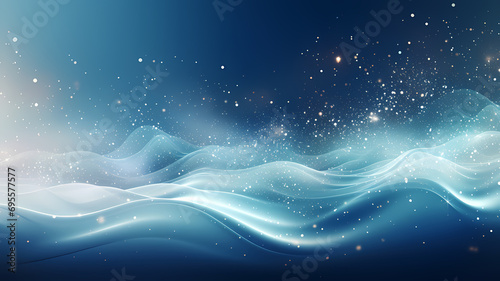 Blue, Gray, and White 3D Wave of Particles. Abstract Digital Background with Dynamic Flowing Motion