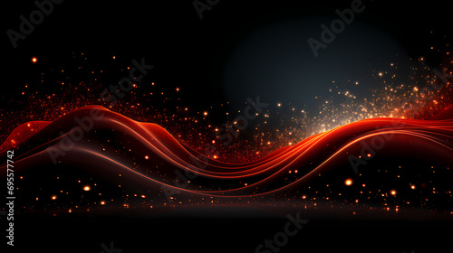 Abstract Red and Black Light Waves with Sparkling Stars Background