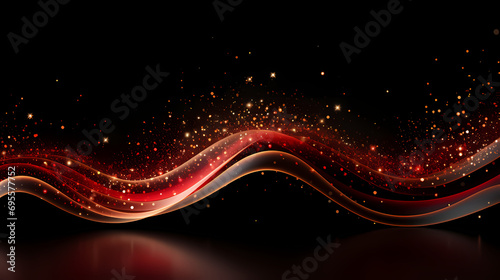 Abstract Red and Black Light Waves with Sparkling Stars Background