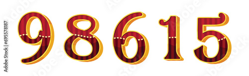 Circus Light Bulb Number and Numeral with Gold Frame Vector Set