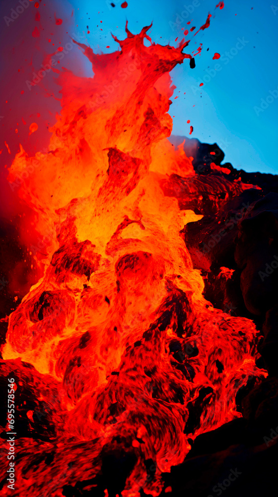 Dramatic volcanic eruption with lava or hot magma spewing into the air.
Dramatic volcanic eruption with lava or hot magma spewing into the air.
