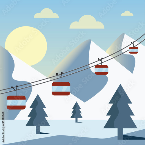 moutains and cable car