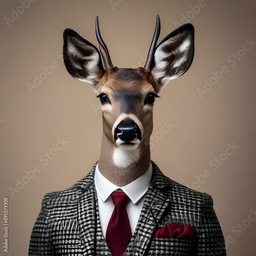 A portrait of a sophisticated deer in a tweed suit and monocle3