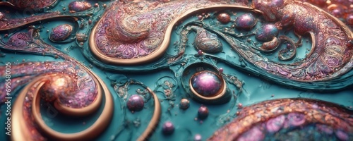 a close up of a blue and pink liquid