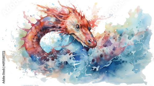 dragon painting in watercolor design isolated against transparent background