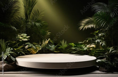 a white circular pedestal on a table