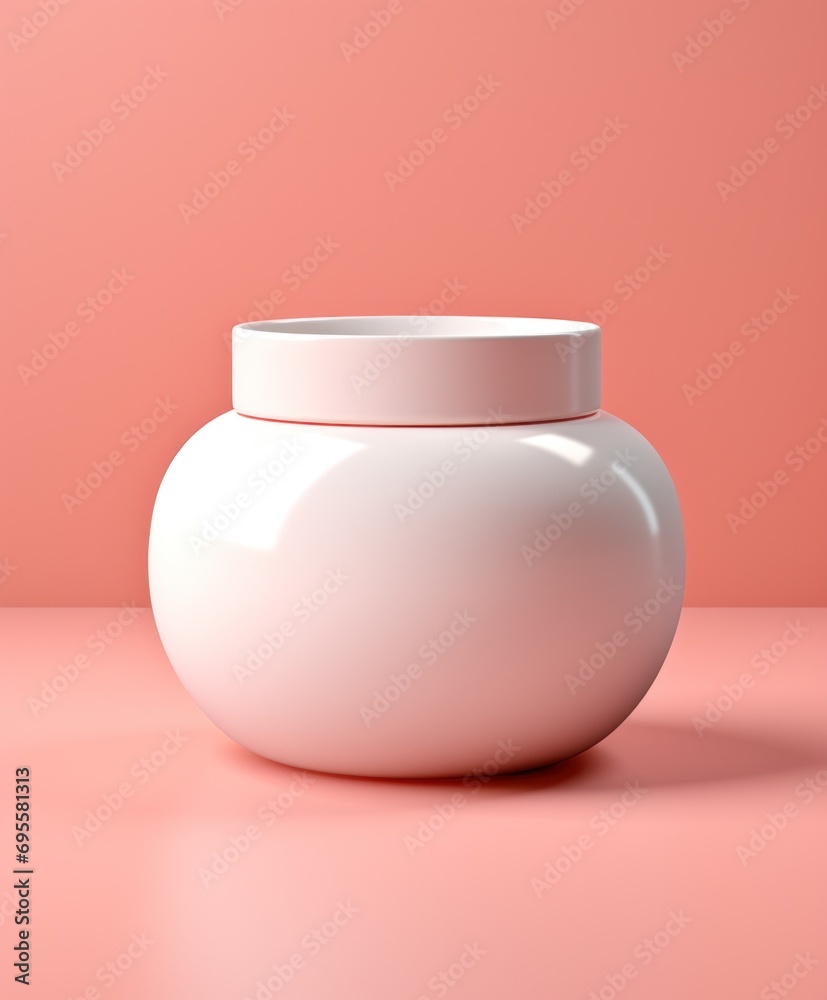 a white jar on pink background with white lips a white jar on pink background with white lips