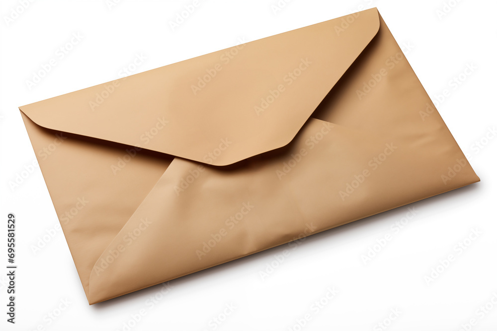 Close up of empty craft paper envelope on white background, mockup Close up of empty craft paper envelope on white background, mockup